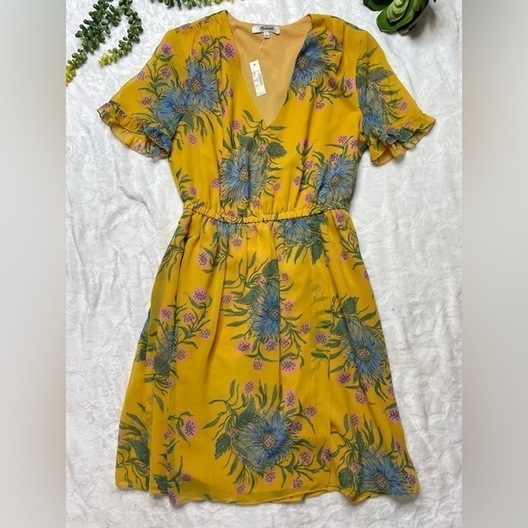 Madewell Sweetgrass Ruffle Sleeved Georgette Dress in Painted Blooms NWT Size 0 - Picture 2 of 16